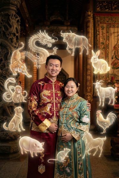 couple-zodiac-ai-photo Chinese New Year AI photobooth Malaysia festive transformation, Before and after AI photobooth Chinese New Year, AI generated Chinese New Year photo booth Malaysia, CNY 2026, Lunar New Year 2026